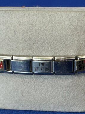 Italy Charm 18k/Stainless Bracelet With 9 Assorted Charms - Army, Mom, Shopping